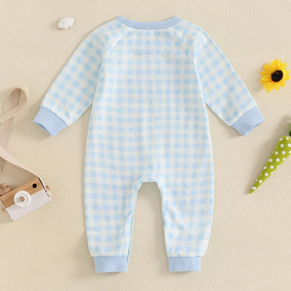 Boy's Plaid Easter Bunny Embroidered Jumpsuit