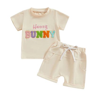 Boy's & Girl's Easter Bunny Embroidered T-Shirt & Shorts Set