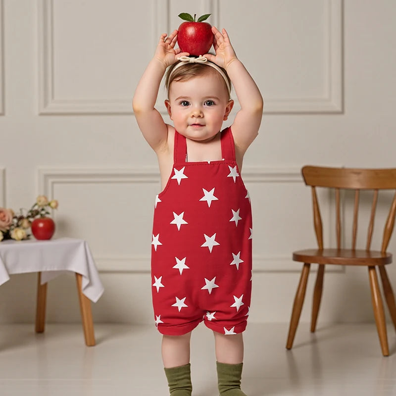 Girl's Star Print 4th of July Overall Rompers