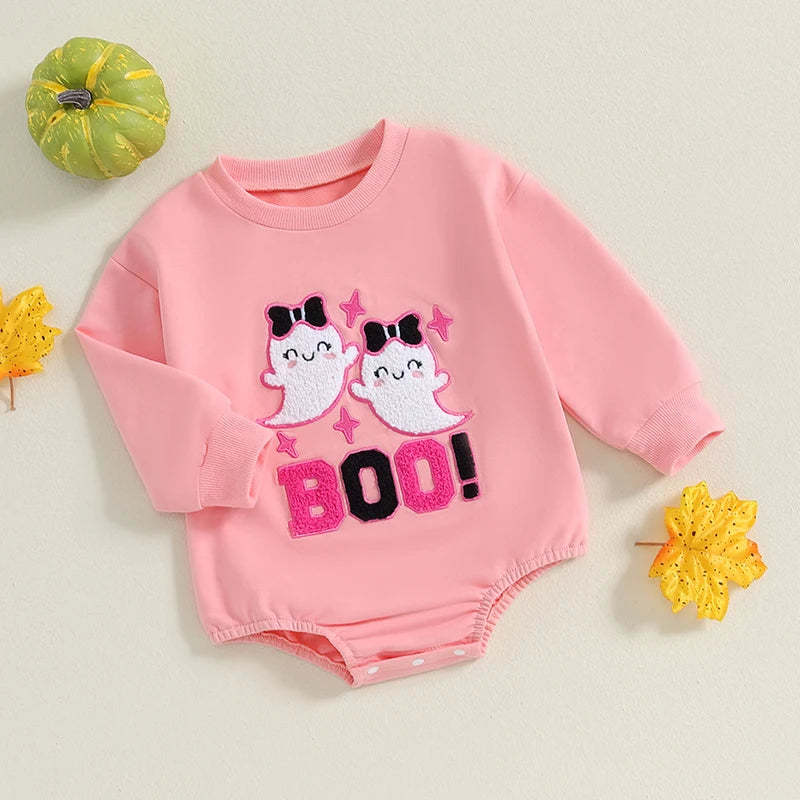 Halloween Outfits! Girl's Embroidered "Boo" Ghost Sweatshirts