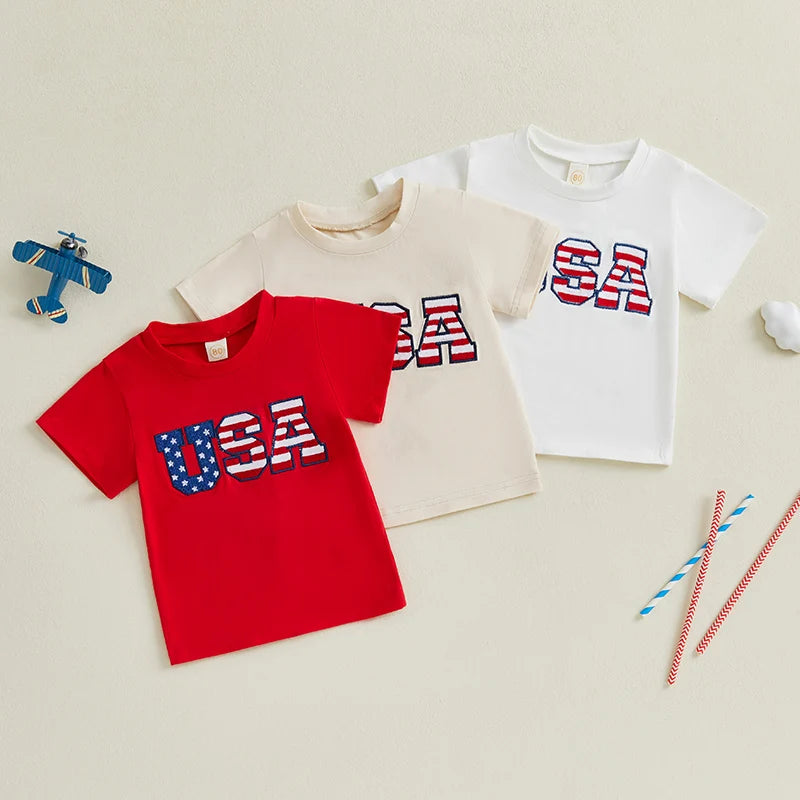 Boy's Embroidered USA 4th of July T-Shirts