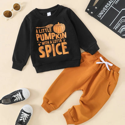 2-piece Halloween Sets! Boy's *A Little Pumpkin With A Lotta Spice* Sweatshirt & Sweatpants