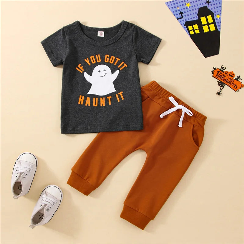 2-piece Halloween Sets! Boy's *If You Got It, Haunt It* Ghost Fall T-Shirt & Sweatpants Outfits