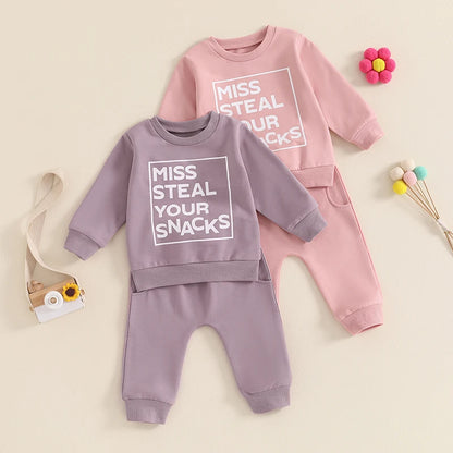 2-Piece Fall Outfits! Girl’s "Miss Steal Your Snacks" Sweatshirt & Pants Sets