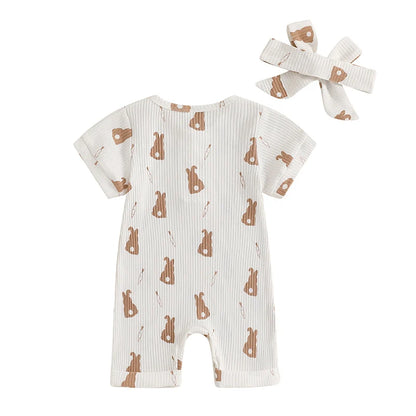 Girl's Short Sleeve Bunny Romper & Bow Headband Sets