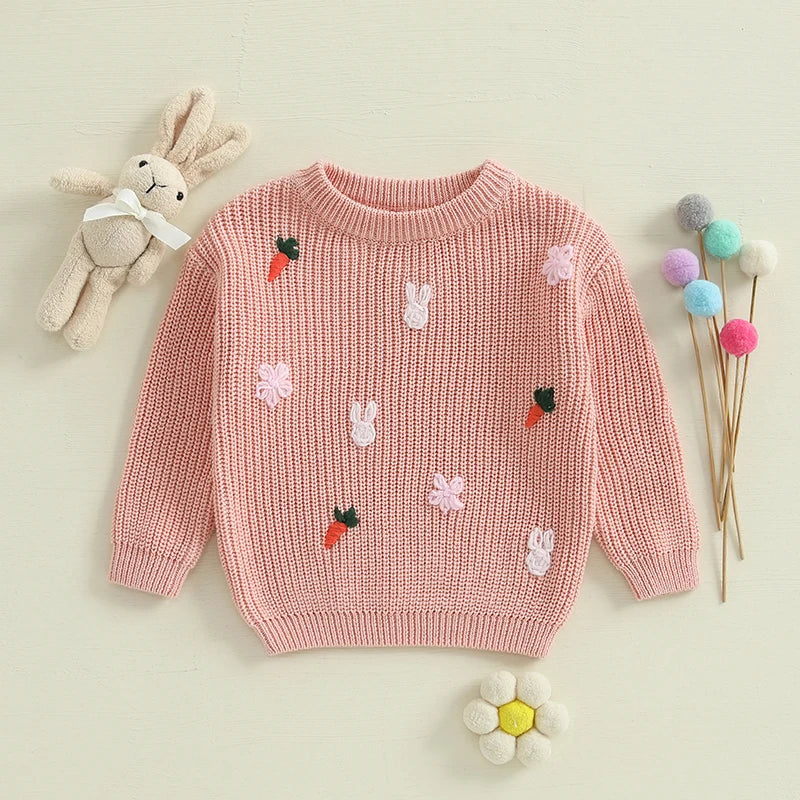 Girl's Embroidered Easter Bunny, Carrot Sweaters