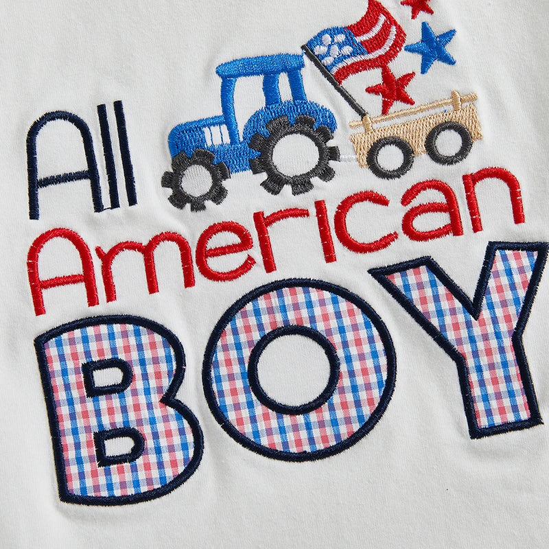 Boy's 2-Piece Embroidered 4th of July T-Shirts & Plaid Shorts Sets