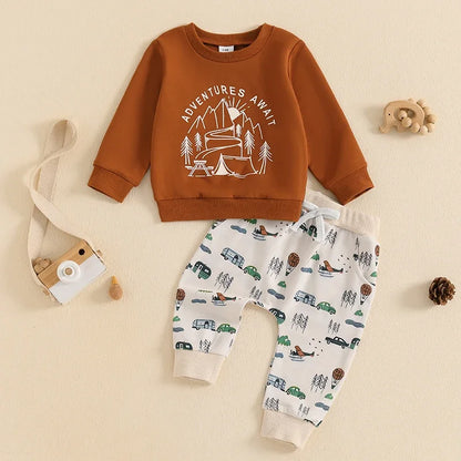 2-piece Fall Sets! Boy's Fall Camping Travel Vacation Sweatshirts & Sweatpants