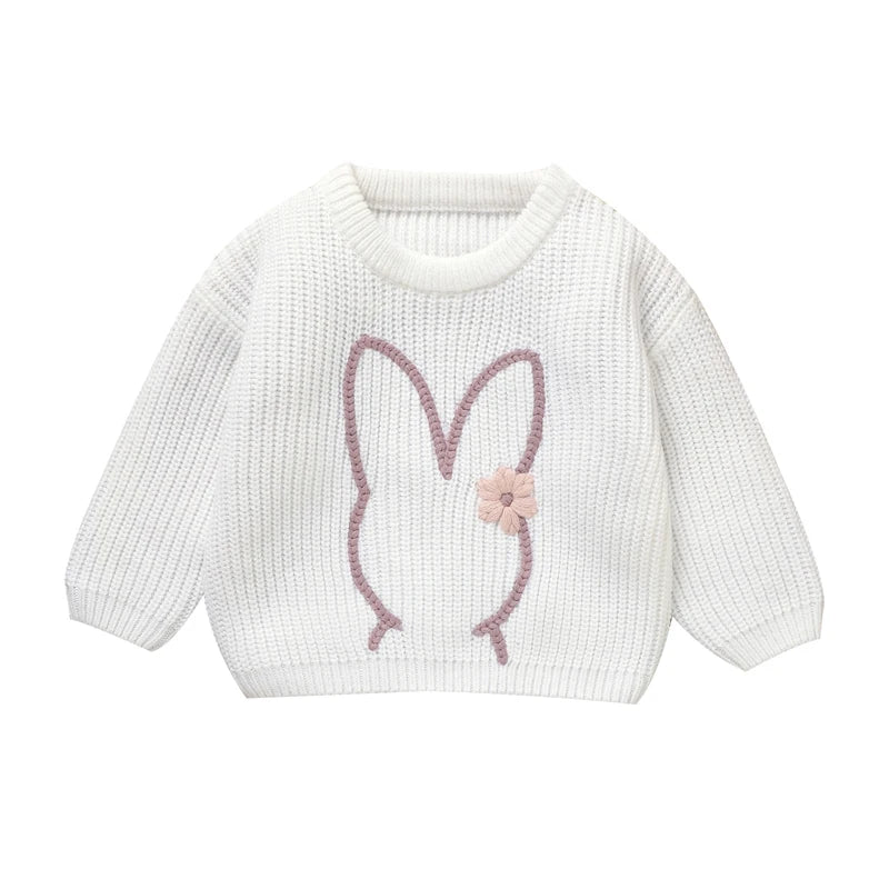 Girl's Embroidered Easter Bunny Knit Sweaters