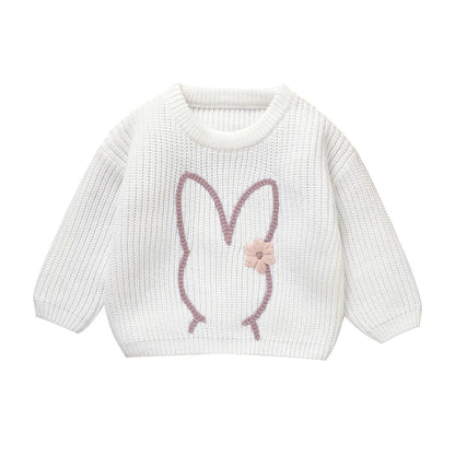 Girl's Embroidered Easter Bunny Knit Sweaters