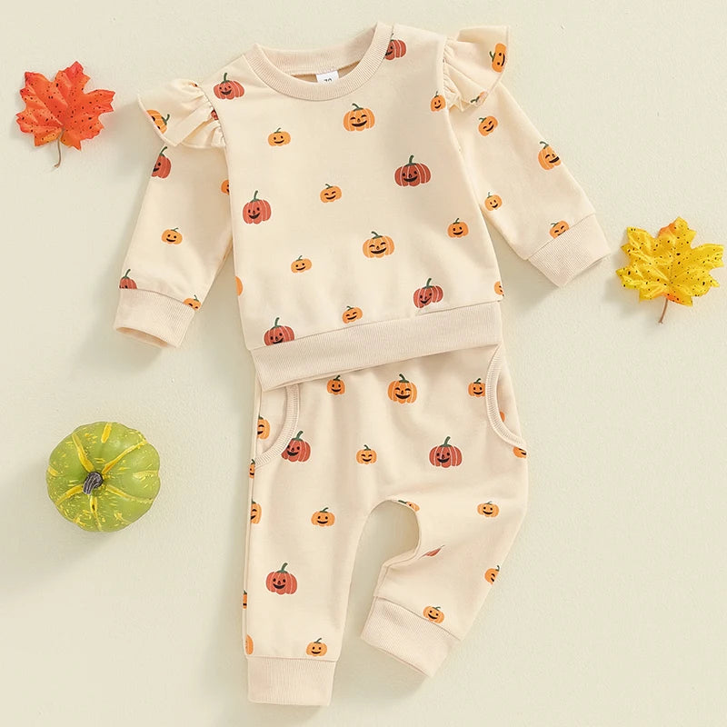 Girl's & Boy's 2-Piece Pumpkin Sweatshirt & Sweatpants Sets