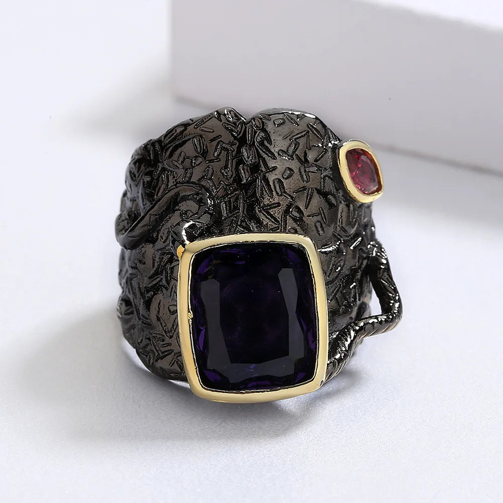 Ring Men Purple Zircon Rings Black & Gold Style