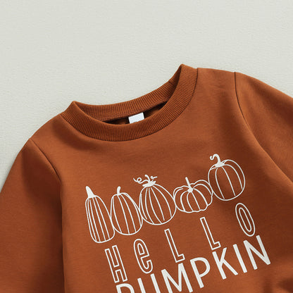 2-Piece Halloween Outfits! Girl’s Long Sleeve Pumpkin Sweatshirt & Pants Sets