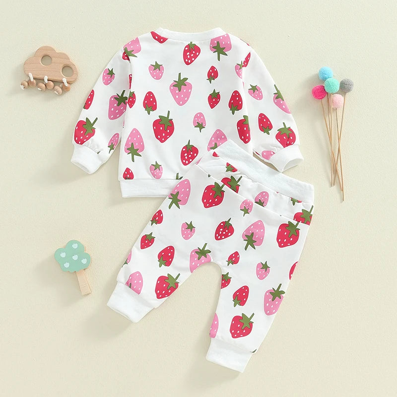 2-Piece Fall / Winter Outfits! Girl’s Strawberry Long Sleeve Shirt & Pants Sets