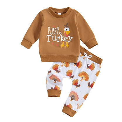 2-Piece Thanksgiving Outfits! Boy's & Girl’s "Little Turkey" Sweatshirt & Pants Sets