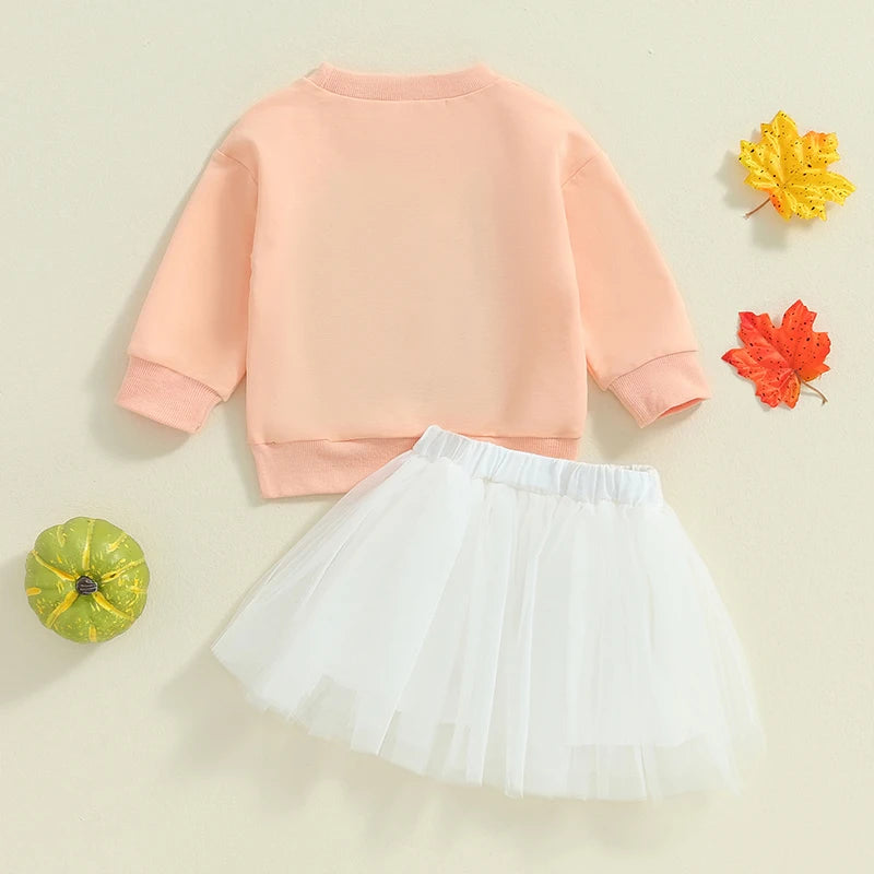 Girl's Halloween 2-Piece Embroidered "Hey Boo" Sweatshirt & Tulle Skirt Sets