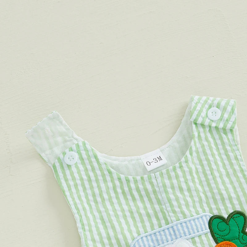 Girl's & Boy's Striped Embroidered Easter Bunny, Truck, Carrot Overall Jumpsuits