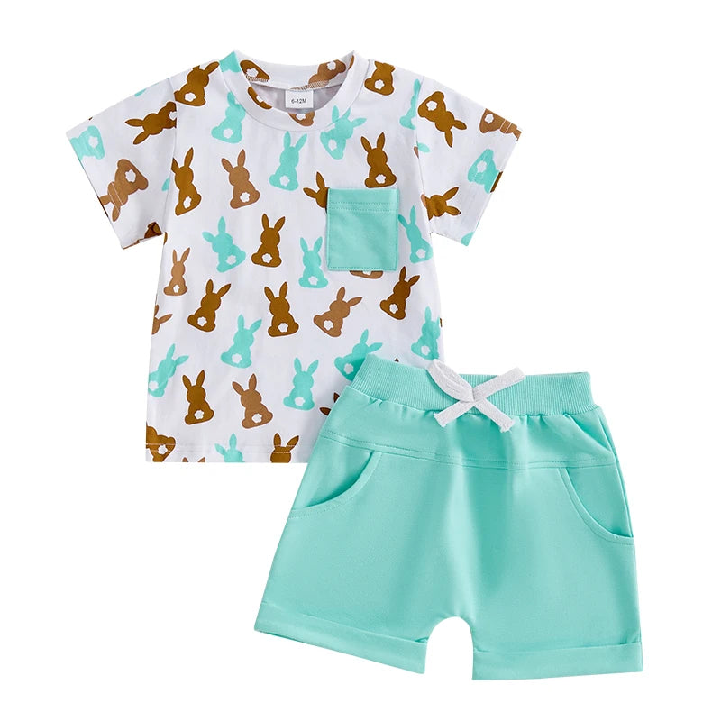 Boy's 2-Piece Easter Bunny Pocket T-Shirt & Shorts Sets