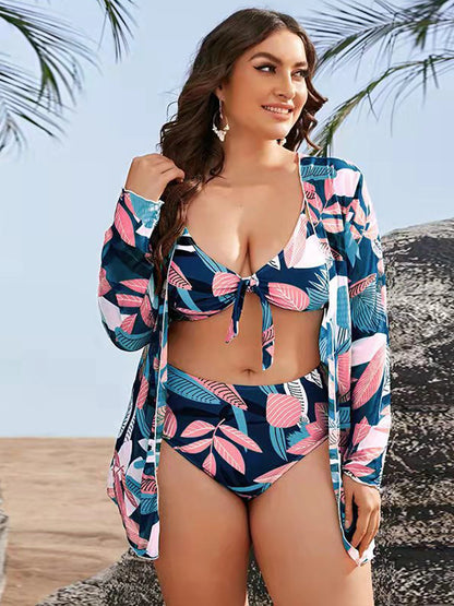 3 Piece! Plus Bikini Swimsuit with Cover-Up