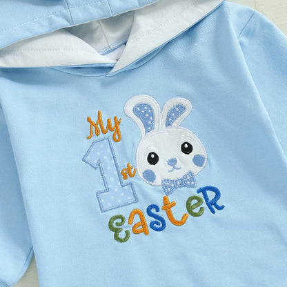 Girl’s Long Sleeve Easter Bunny Embroidered Sweatshirt Rompers