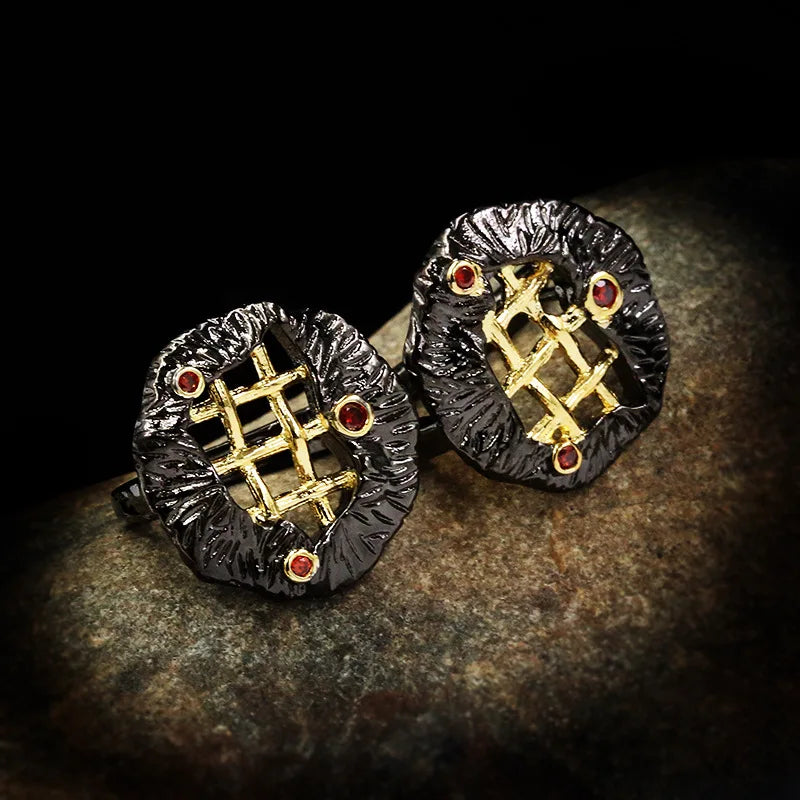 Lattice Ruby Zircon Black & Gold Series Earrings