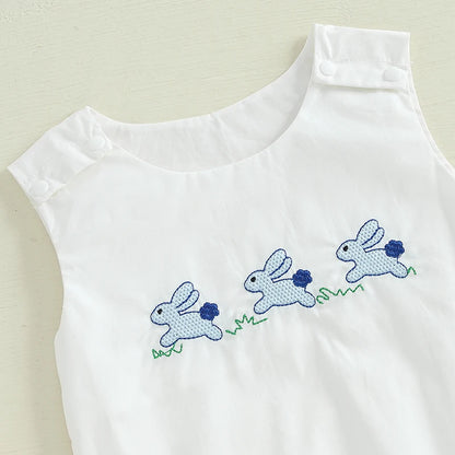 Boy's Sleeveless Easter Bunny Embroidered Jumpsuits