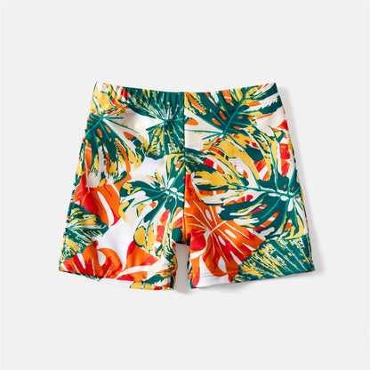 Family Matching! Tropical Ruffle-Sleeve Bikini Swimsuit & Trunks
