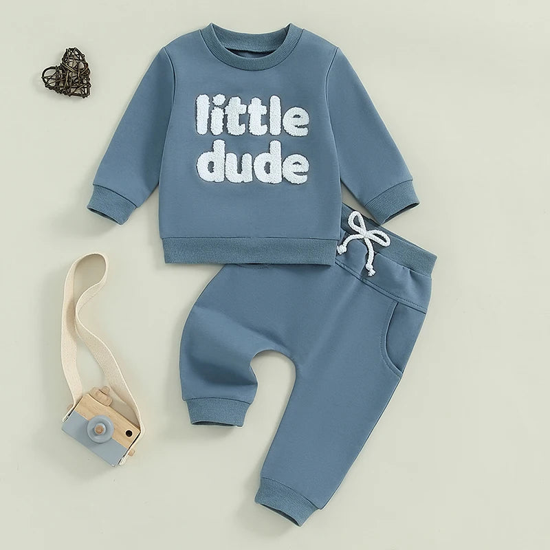 2-Piece Fall Outfits! Boy’s Long Sleeve Embroidered Sweatshirt & Pants Sets