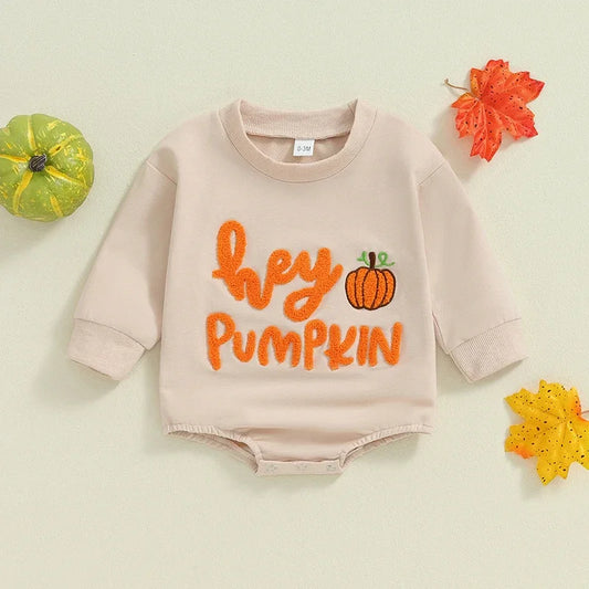 Girl's & Boy's Embroidered *hey Pumpkin* Halloween Sweatshirt Onesies