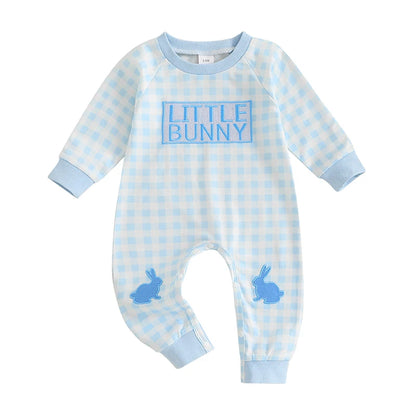 Boy's Plaid Easter Bunny Embroidered Jumpsuit