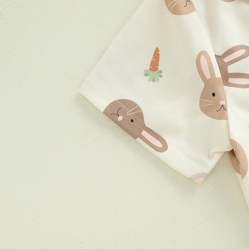 Boy's Button-Up Easter Bunny Carrot Shirt & Shorts