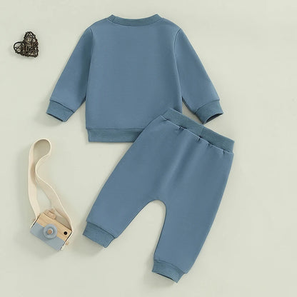 2-Piece Fall Outfits! Boy’s Long Sleeve Embroidered Sweatshirt & Pants Sets