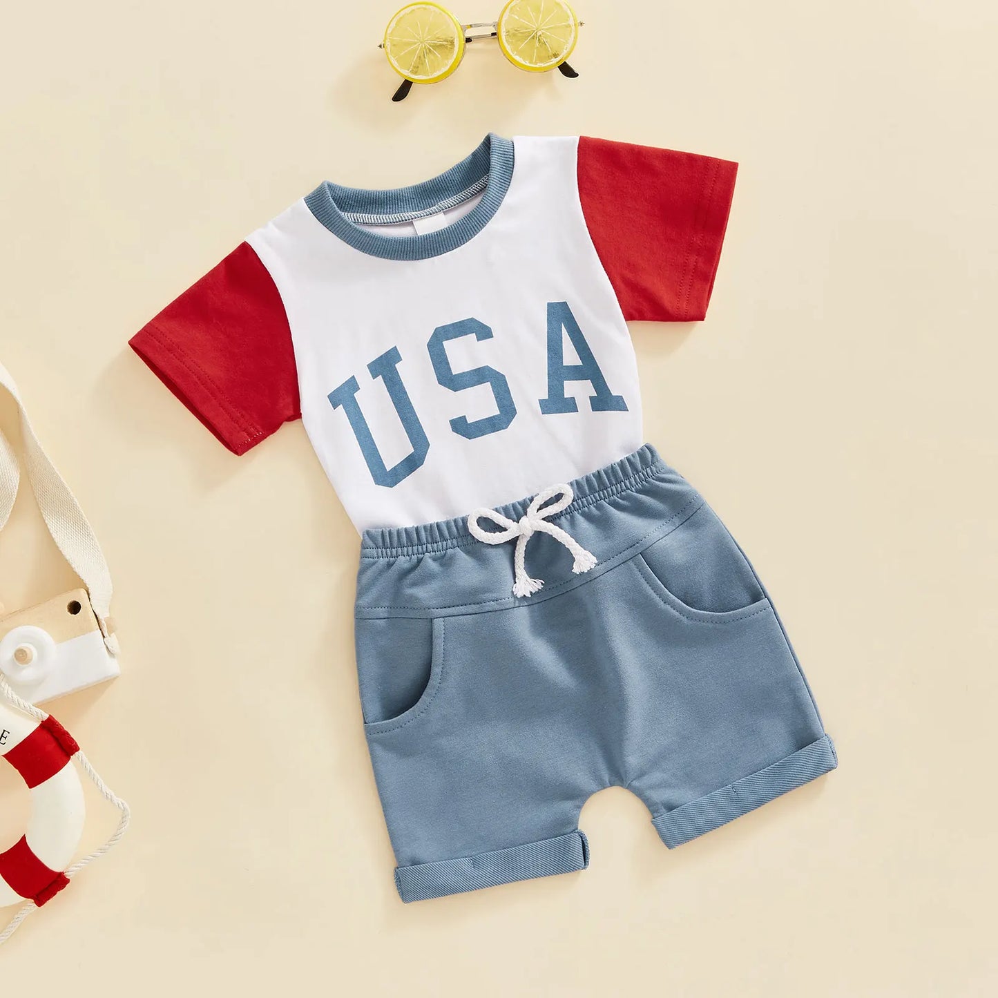 Boy's 2-Piece Independence Day "USA" T-Shirt & Shorts Sets