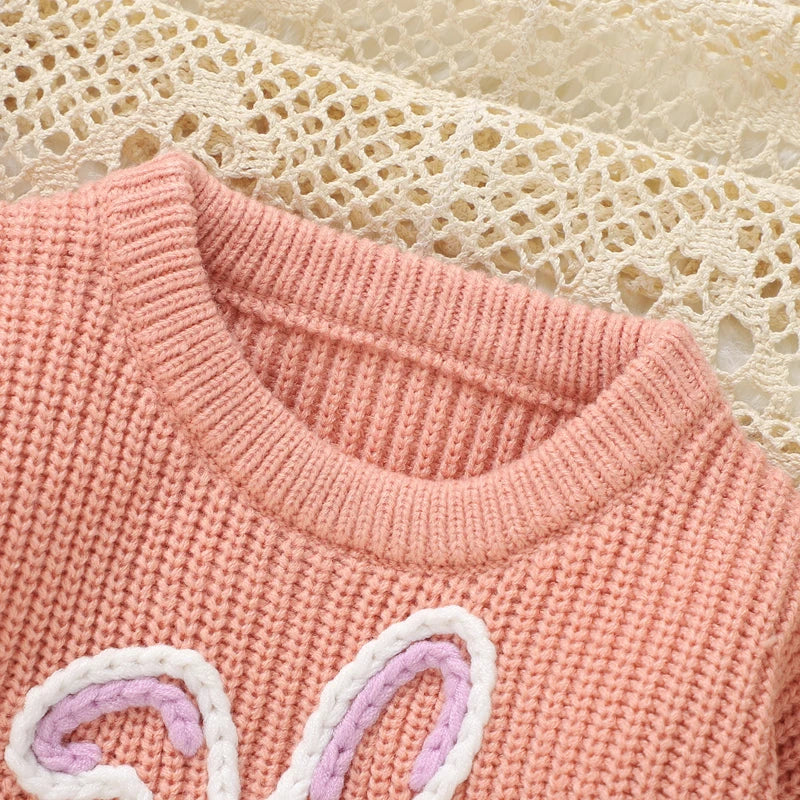 Girl's Embroidered Easter Bunny Knit Sweaters