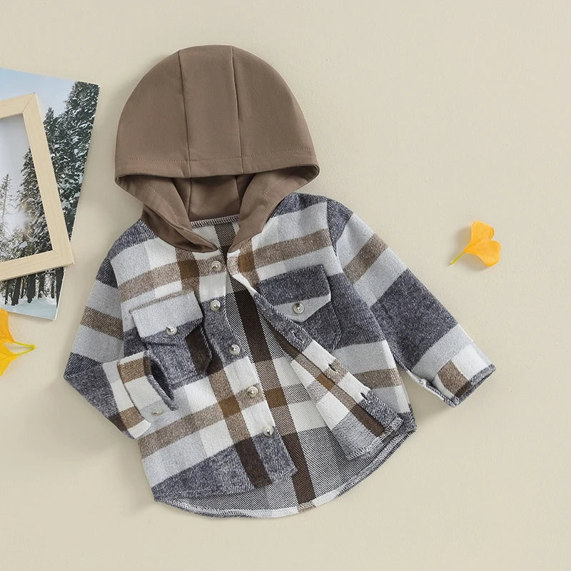 Girl's & Boy's Hooded Flannel Plaid Button Down Shirts