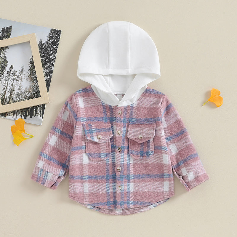Girl's & Boy's Hooded Flannel Plaid Button Down Shirts