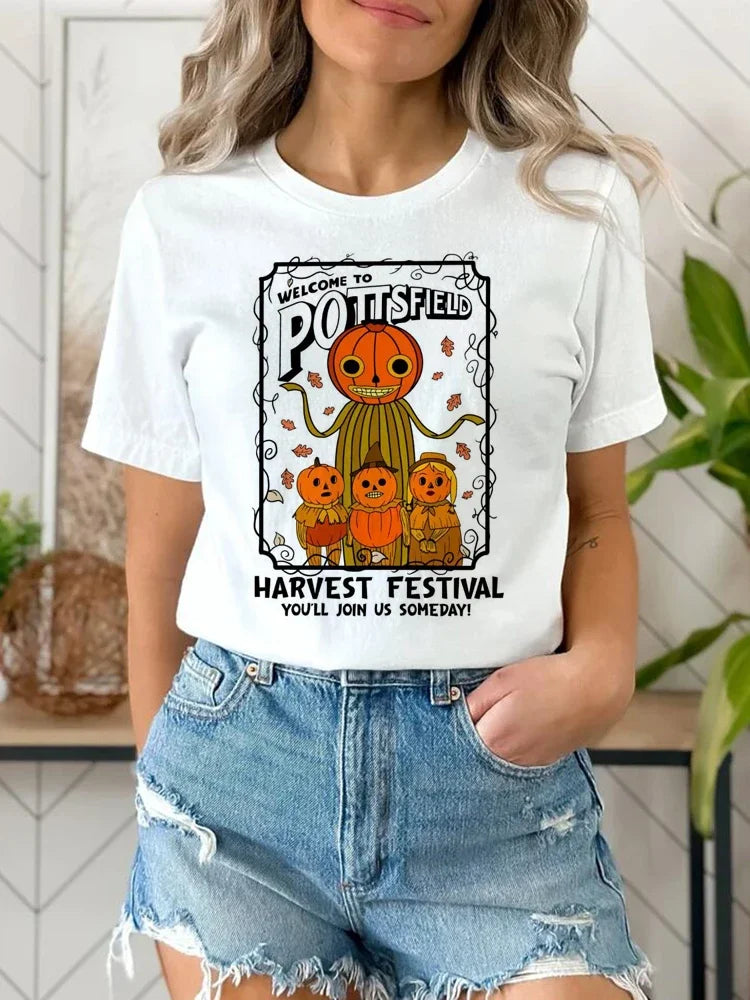 Halloween Tees! Womens Welcome To Pottsfield Harvest Festival Graphic T-Shirts