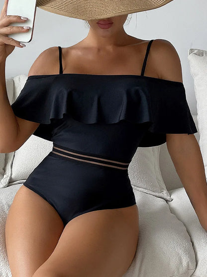 Ruffled Off The Shoulder One Piece Monokini Swimsuit