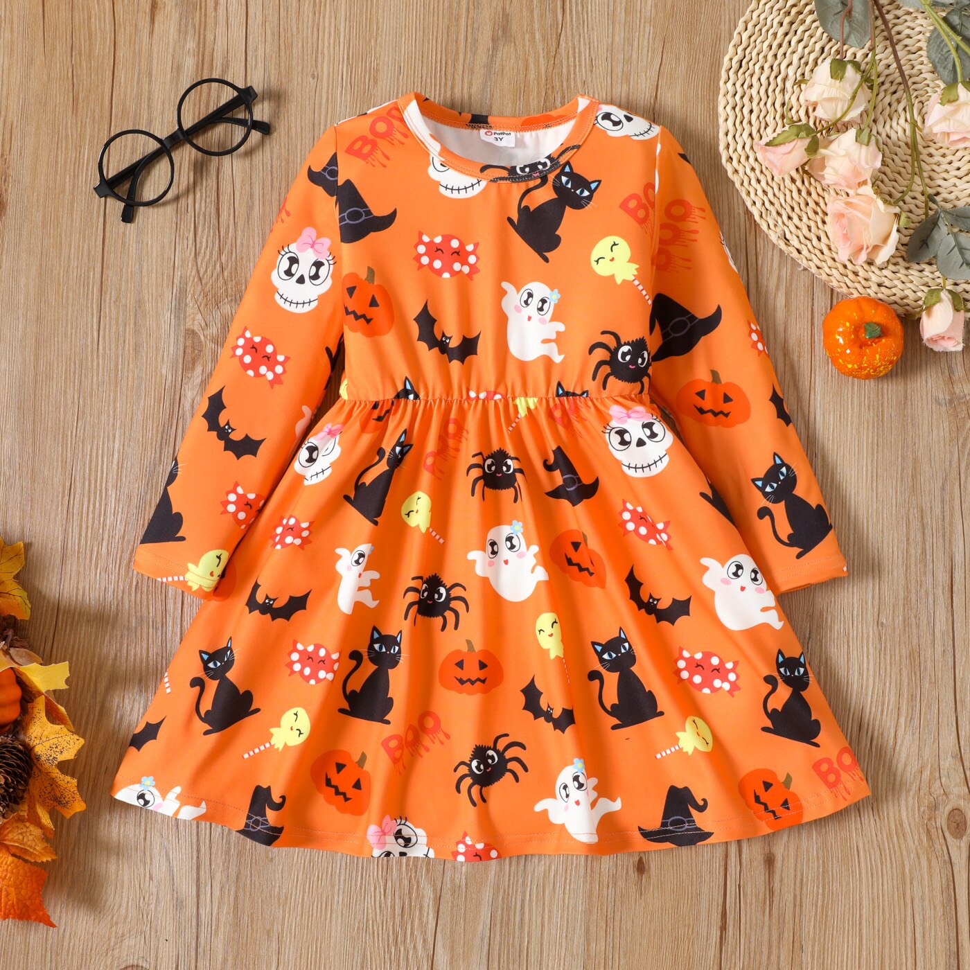 Toddler Girl Halloween Ghost Long-sleeve Dress