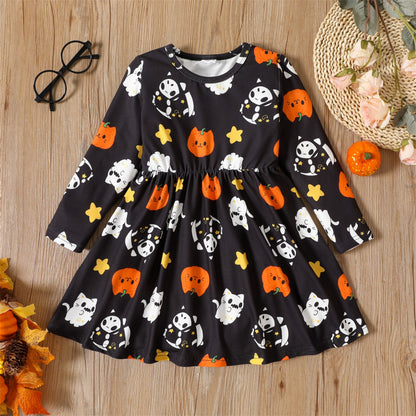 Toddler Girl Halloween Ghost Long-sleeve Dress