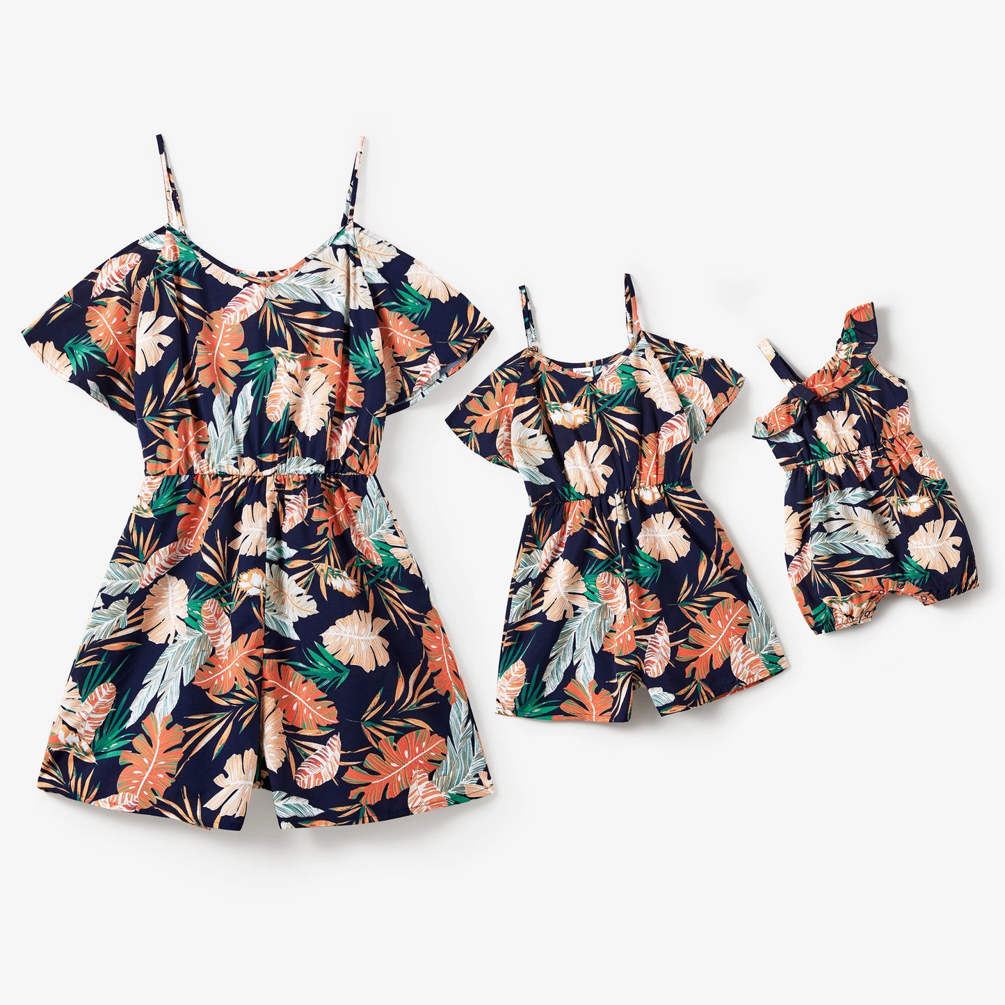 Mommy & Me! Matching Palm Leaf Tropical Off-Shoulder Rompers