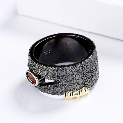 Black & Gold Style Rings Red Zircon Rings