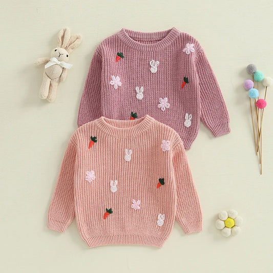 Girl's Embroidered Easter Bunny, Carrot Sweaters