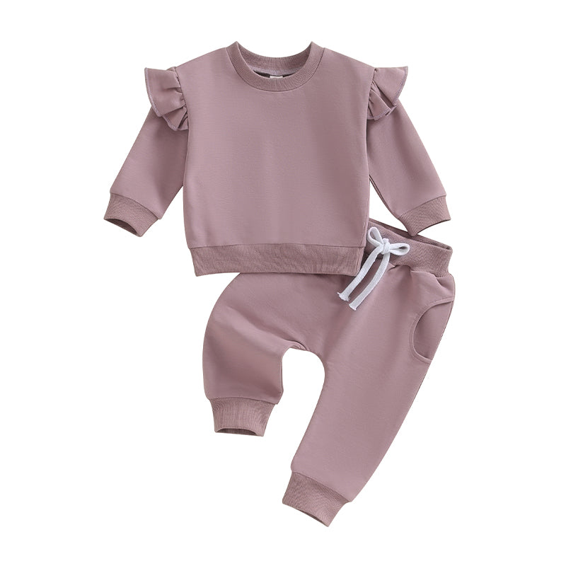 2-Piece Fall / Winter Outfits! Girl’s Ruffled Sweatshirt & Drawstring Pants Sets