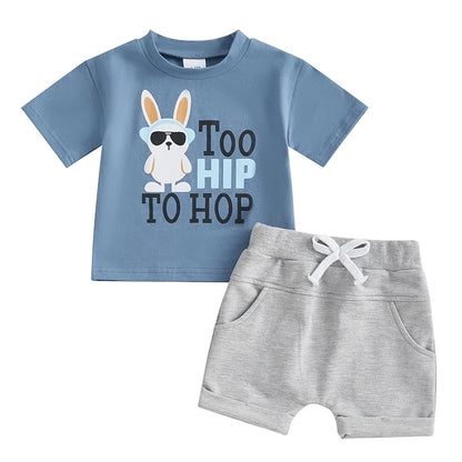 Boy's 2-Piece "Too Hip To Hop" Easter Bunny T-Shirt & Shorts Sets