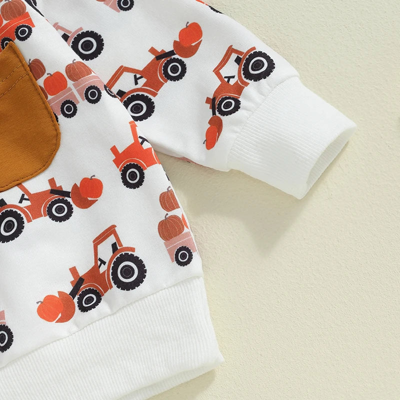 2-piece Sets! Boy's Pumpkin Tractor Fall Sweatshirts & Sweatpants Outfits