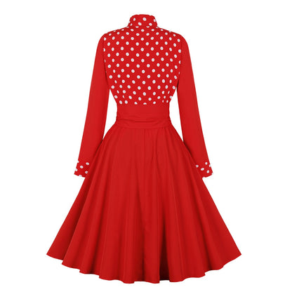 Red Long Sleeve Swing Midi Tea Dress