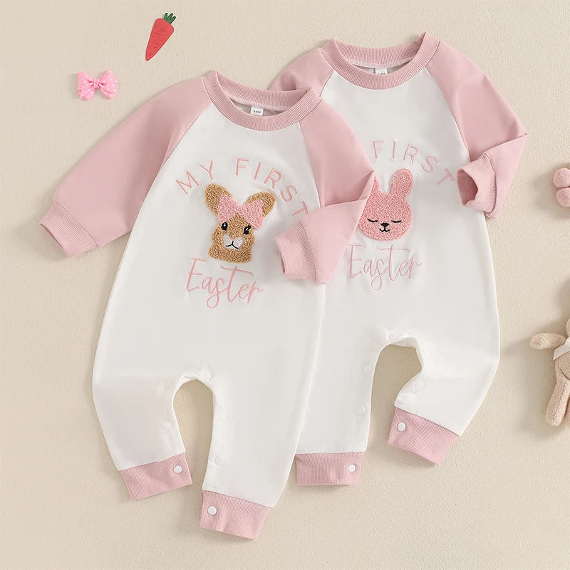 Girl's Embroidered Easter Bunny Jumpsuits