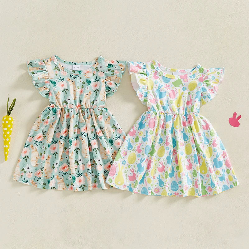 Girl's Flutter Sleeve Easter Bunny Dresses