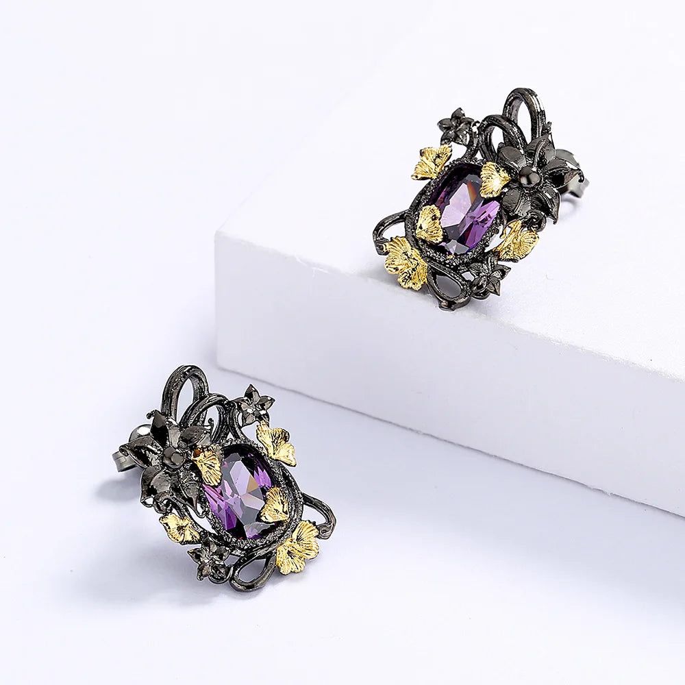 Amethyst Flower Petal Earrings